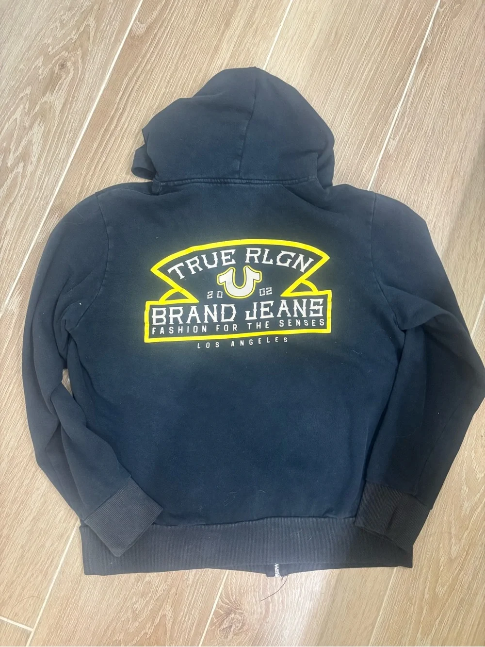 True Religion Kids Black Zip Hoodie with Yellow Logo Patch